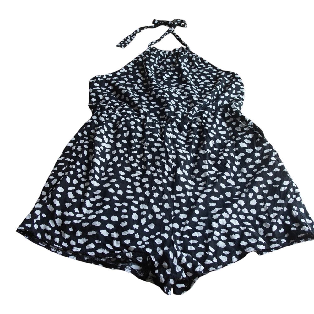Polka Dot Halter Romper L Lined Flowy Summer Angashion Black White